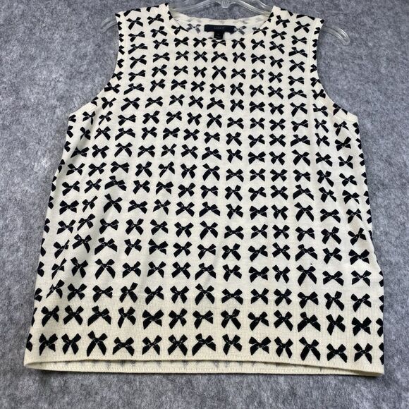 J Crew Classic Merino Wool Shell Top Cream Black Womens Med Bowtie Print *Flaw - Picture 5 of 12